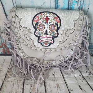 Sugar Skull Fringe Cross Body Purse